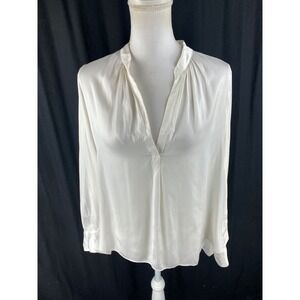ZADIG & VOLTAIRE Tink Satin Blouse Perm‎ V-Neck Mandarin Draped White M $298